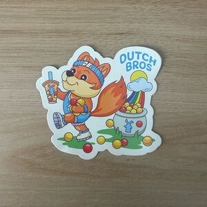 Dutch Bros Playful Fox Sticker with Orange and Blue